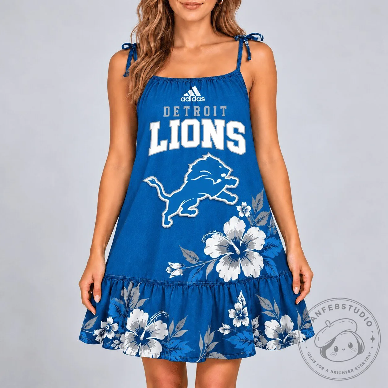 Detroit Lions NFL Football Tropical Hawaiian Hibiscus Ruffle Sundress