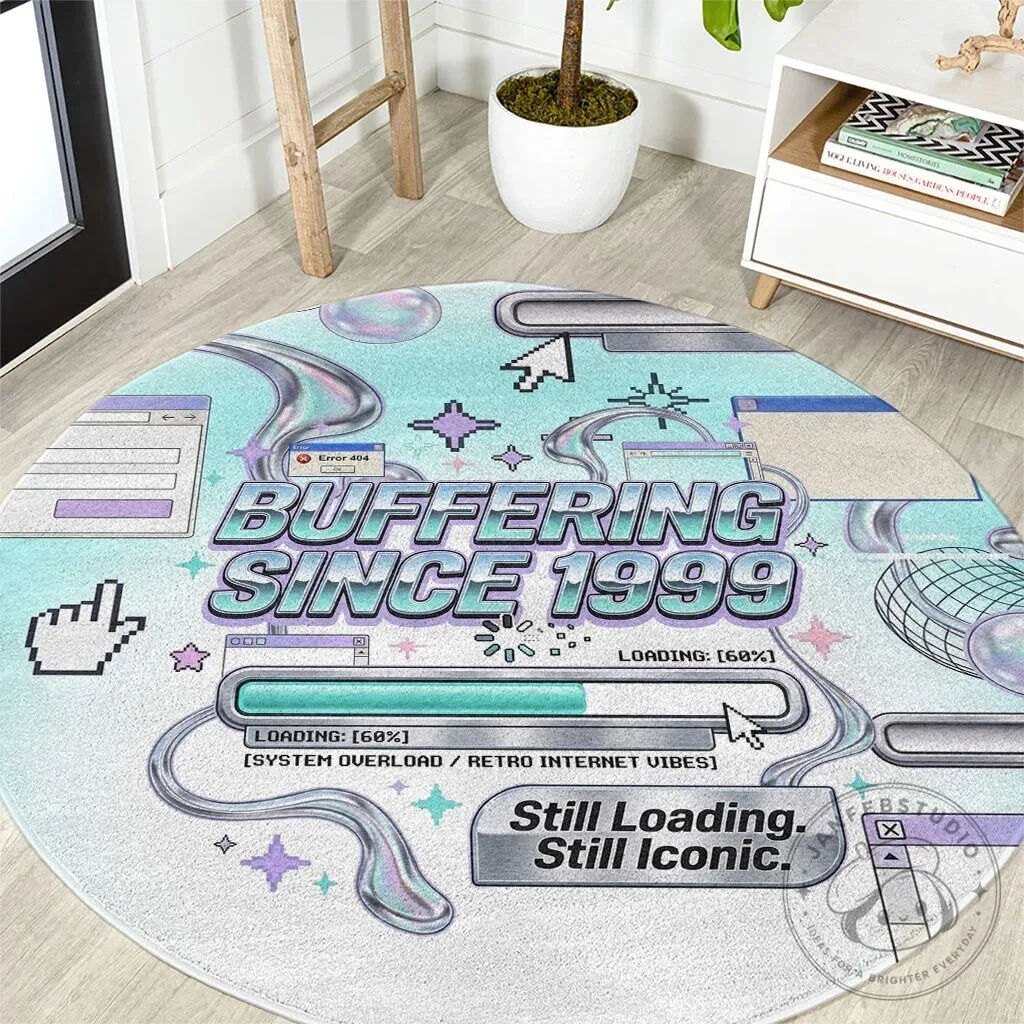 Buffering Since 1999 Y2K Retro Tech Vaporwave 90s Cyber Aesthetic Round Rug