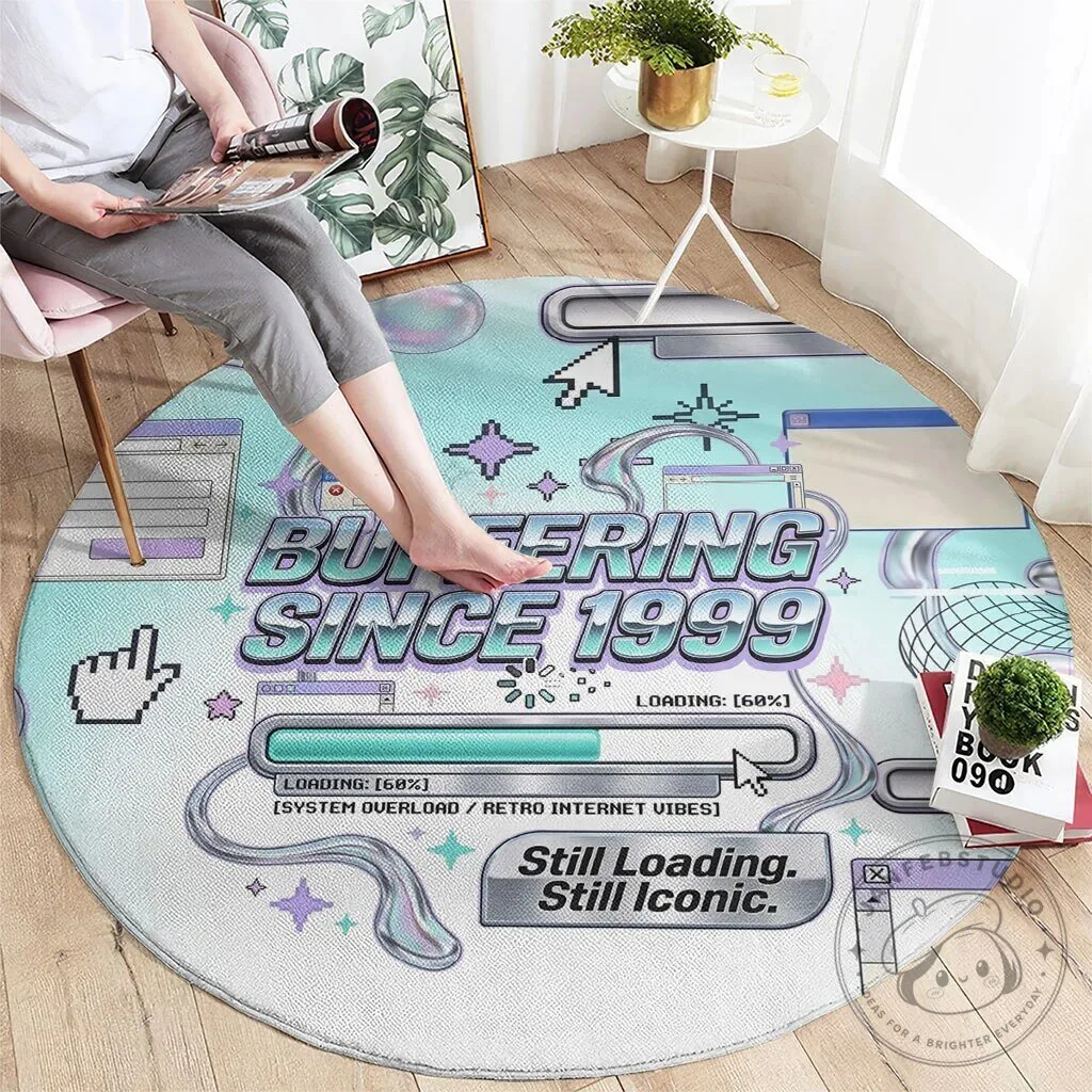 Buffering Since 1999 Y2K Retro Tech Vaporwave 90s Cyber Aesthetic Round Rug 10 Buffering Since 1999 Y2K Retro Tech Vaporwave 90s Cyber Aesthetic Round Rug