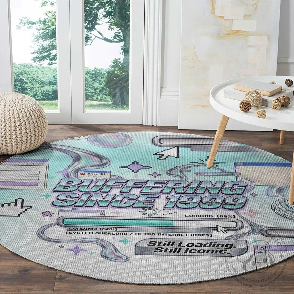 Buffering Since 1999 Y2K Retro Tech Vaporwave 90s Cyber Aesthetic Round Rug 12 Buffering Since 1999 Y2K Retro Tech Vaporwave 90s Cyber Aesthetic Round Rug