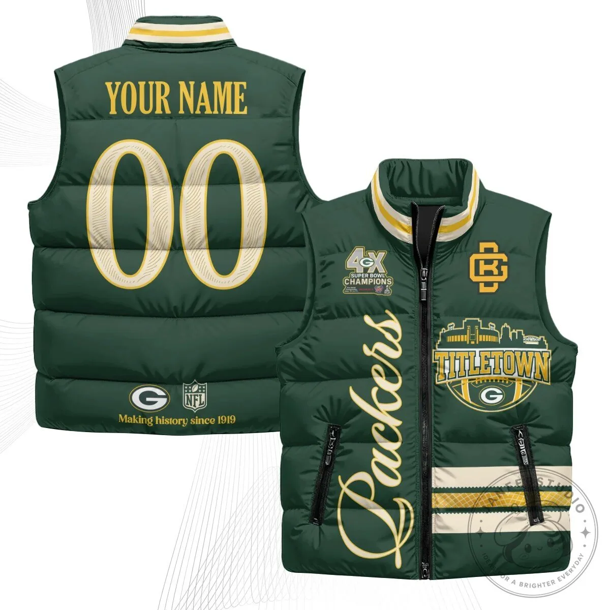 Green Bay Packers Super Bowl Champions Personalized Puffer Vest