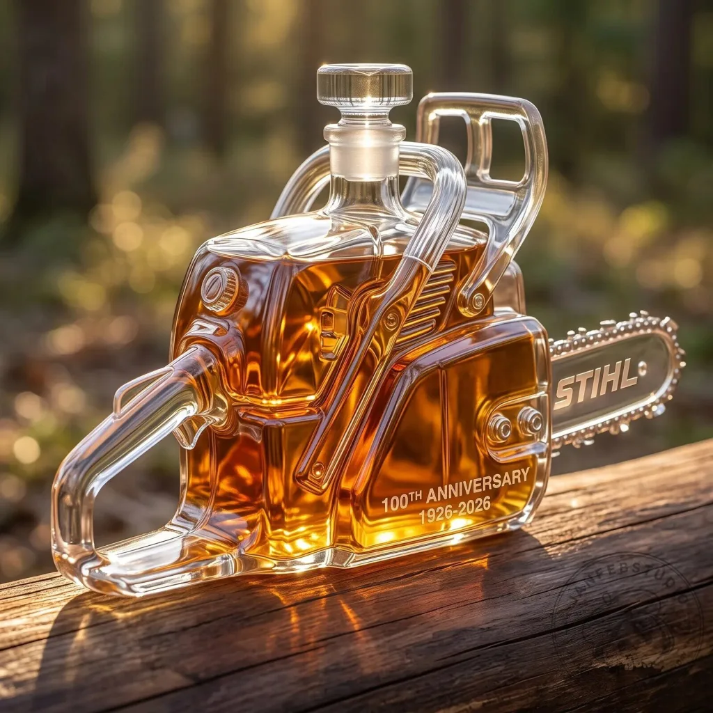 Stihl 100th Anniversary Chainsaw Shaped Whiskey Decanter Bottle Stihl 100th Anniversary Chainsaw Shaped Whiskey Decanter Bottle