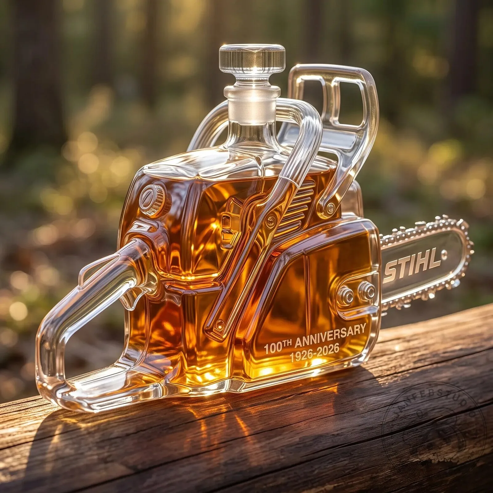 Stihl 100th Anniversary Chainsaw Shaped Whiskey Decanter Bottle