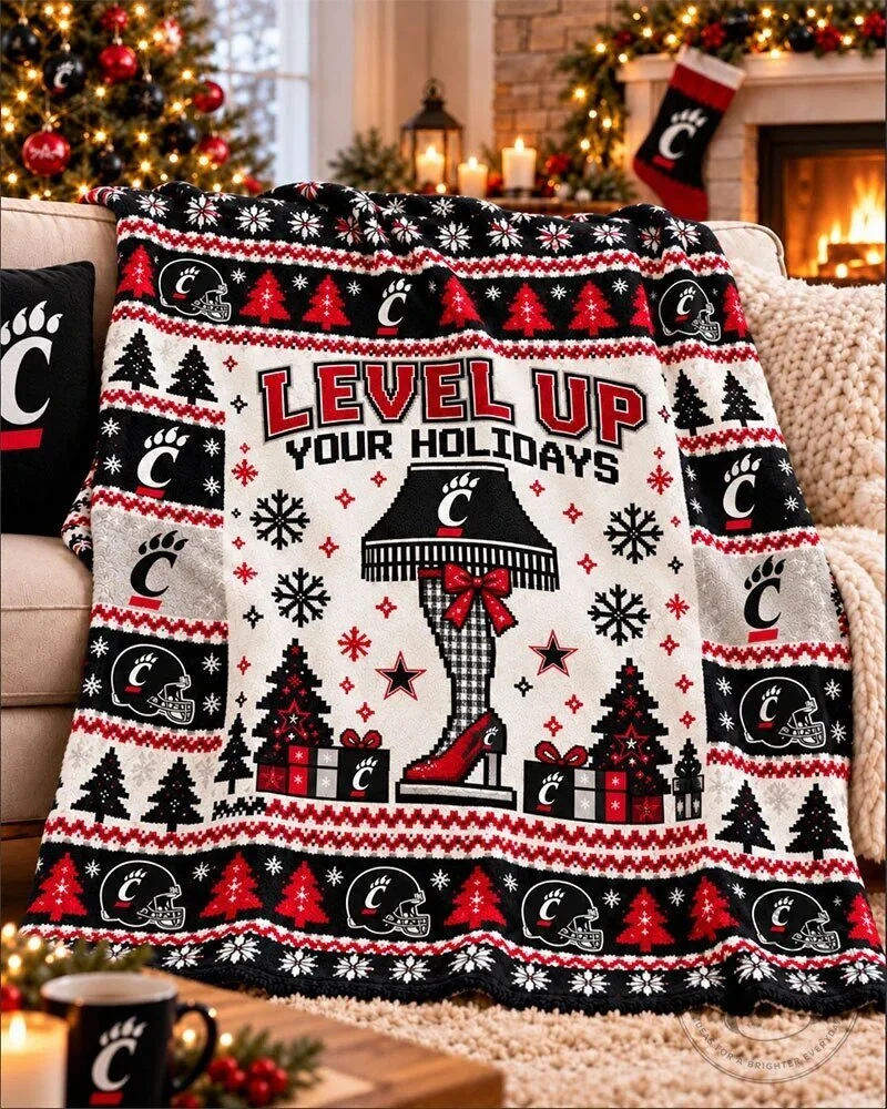 Cincinnati Bearcats Level Up Your Holidays Christmas Leg Lamp Blanket