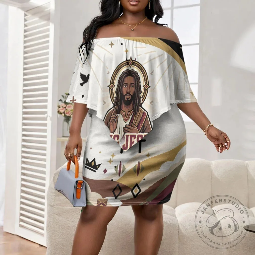 King Jesus African Black Christ Off Shoulder Short Dress Religious Christian Faith