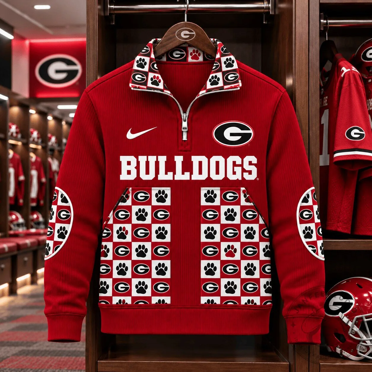 Georgia Bulldogs Quarter-Zip Fleece Sweatshirt with Paw Print Pattern