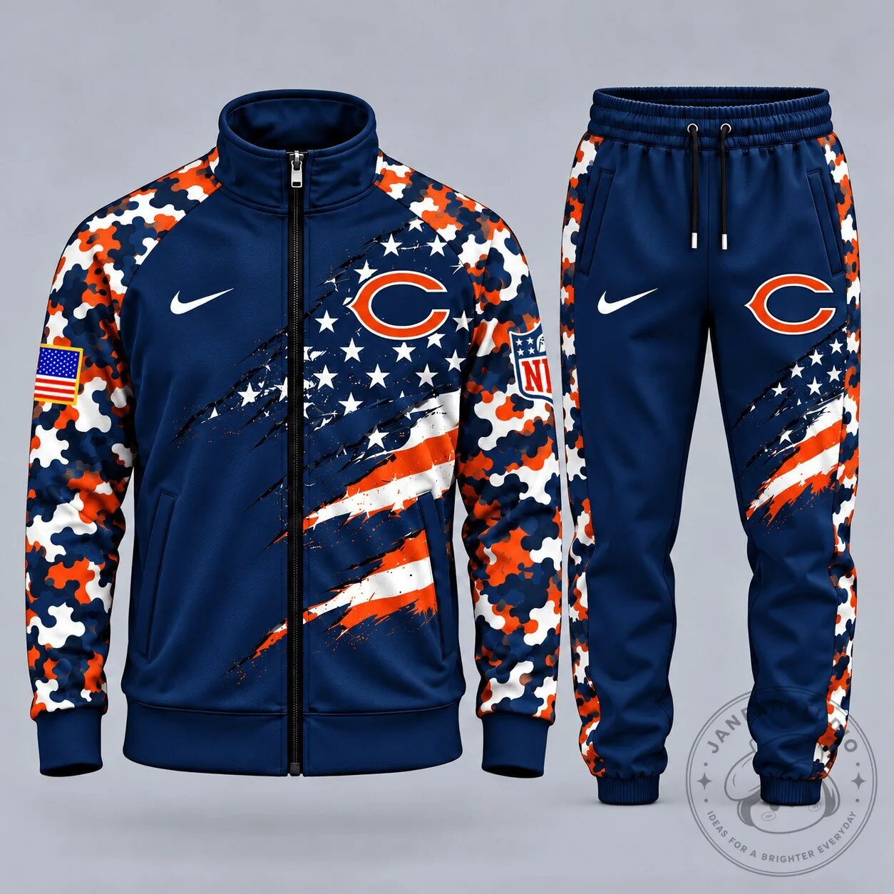 Chicago Bears Patriotic Camouflage Full-Zip Tracksuit Jacket and Jogger Pants Set
