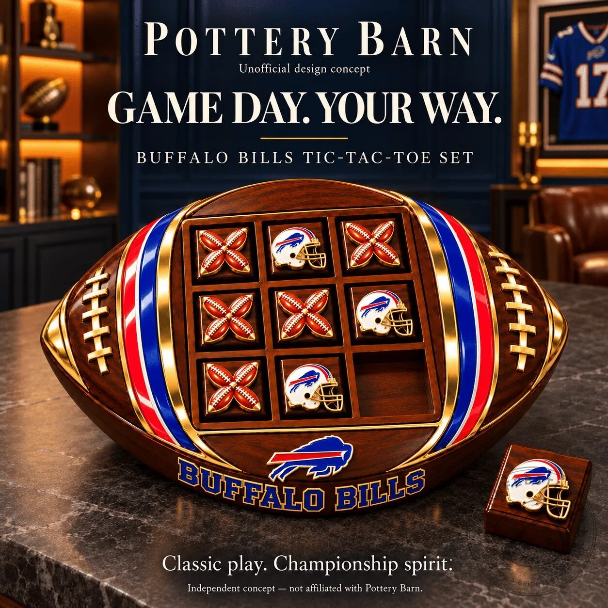 Buffalo Bills Football Wooden Tic Tac Toe Game Set