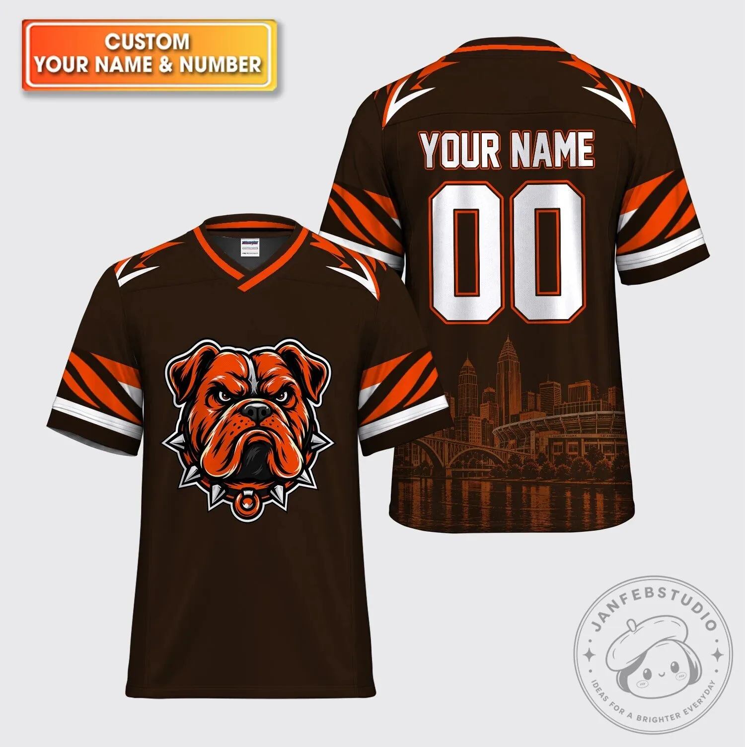 Personalized Bulldog Mascot American Football Jersey with Custom Name and Number