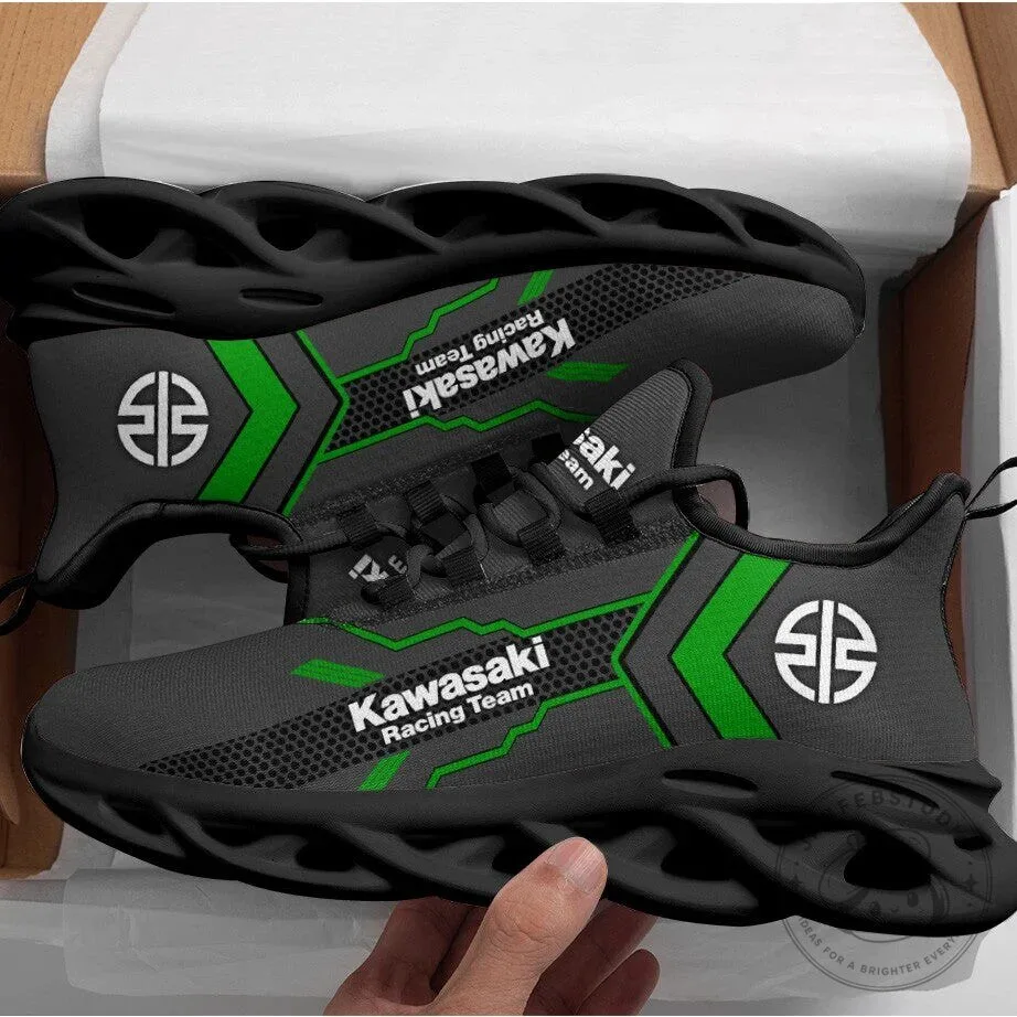 Kawasaki Racing Team Logo Black and Green Athletic Shoes