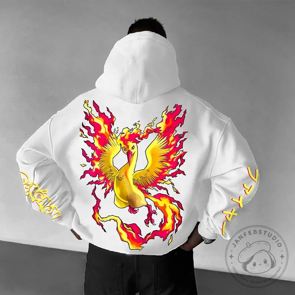 Moltres Fire Pokémon Legendary Bird Graphic Art White Hoodie