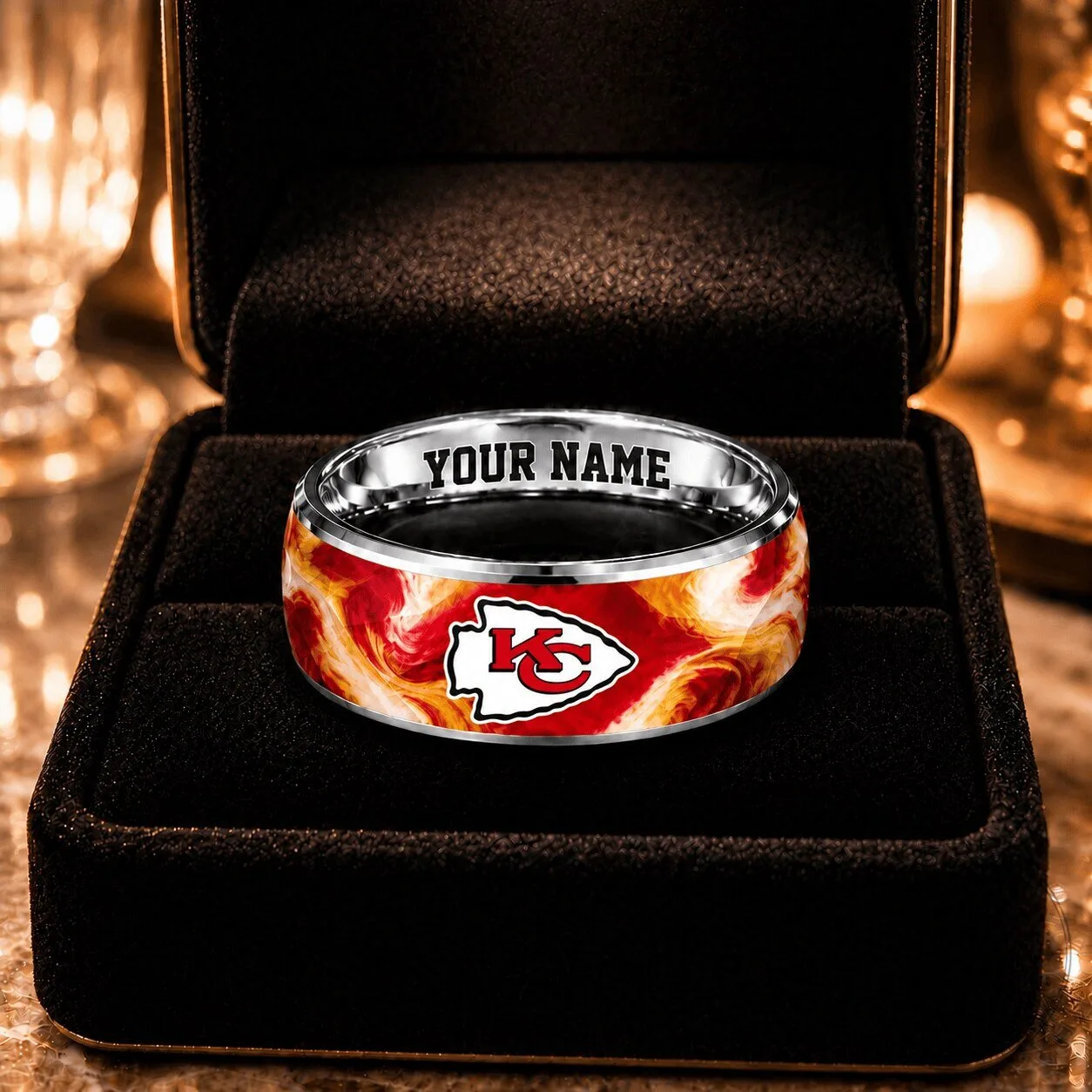 Kansas City Chiefs NFL Football Team Logo Custom Name Ring for Fans