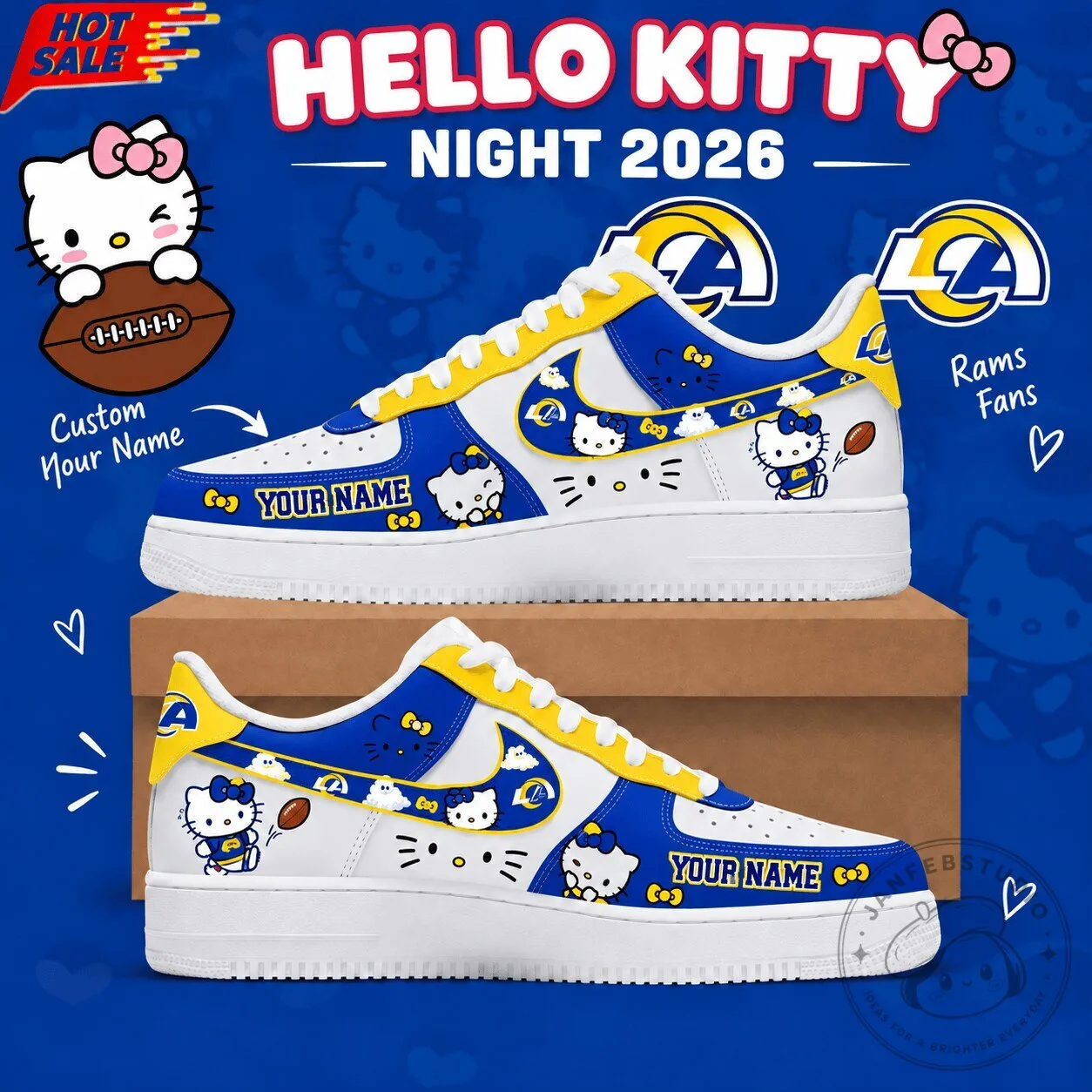 Hello Kitty Los Angeles Rams NFL Custom Name Low Top Sneakers