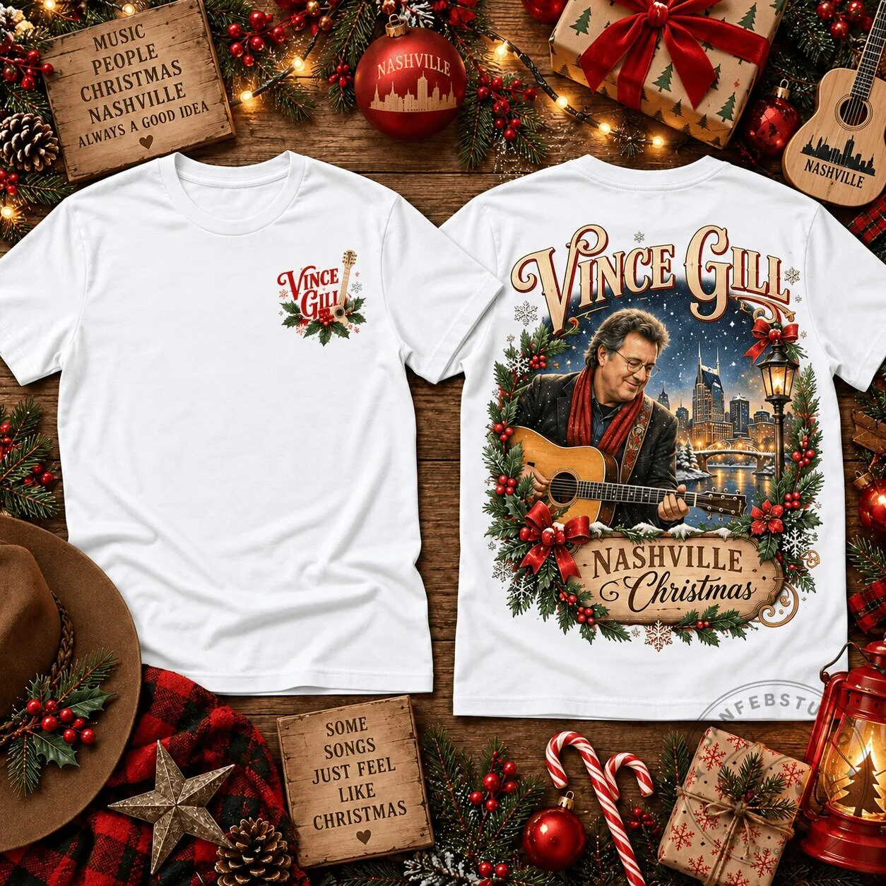 Vince Gill Nashville Christmas Music Graphic T-Shirt