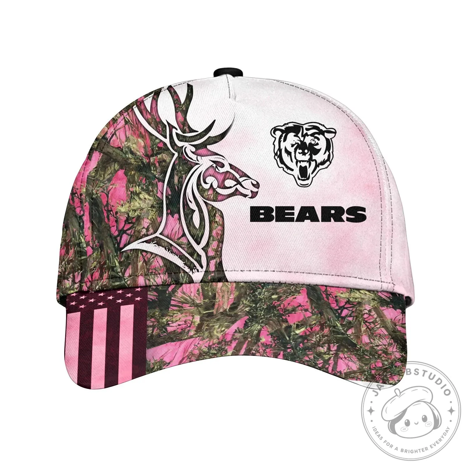 Chicago Bears Deer Hunting Camouflage Pink American Flag Baseball Cap Hat