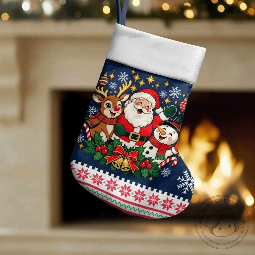 Santa Claus Reindeer Snowman Christmas Holiday Pattern Festive Winter Stocking