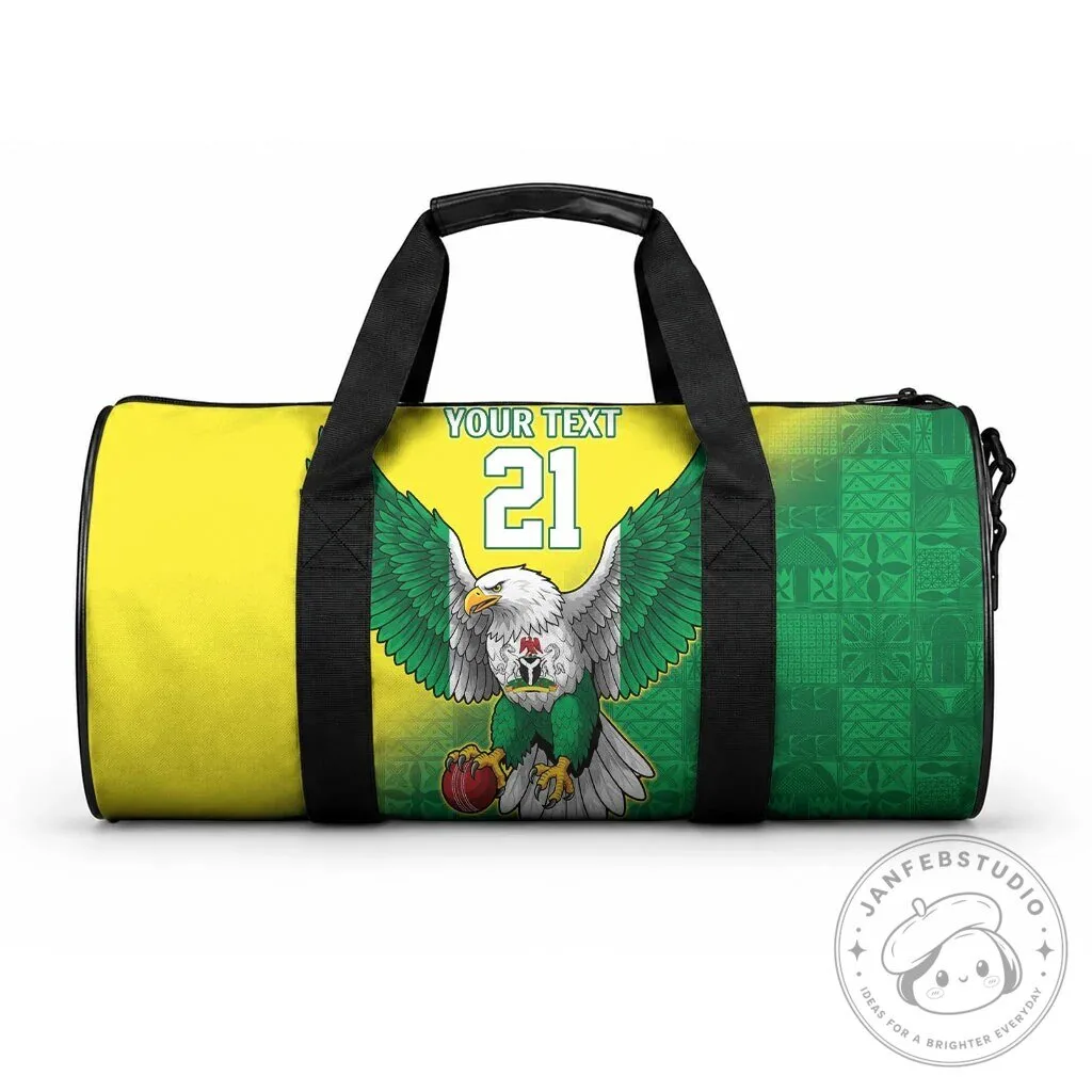 Nigeria Angry Eagle Flag Motif Custom Text Sports Duffle Bag