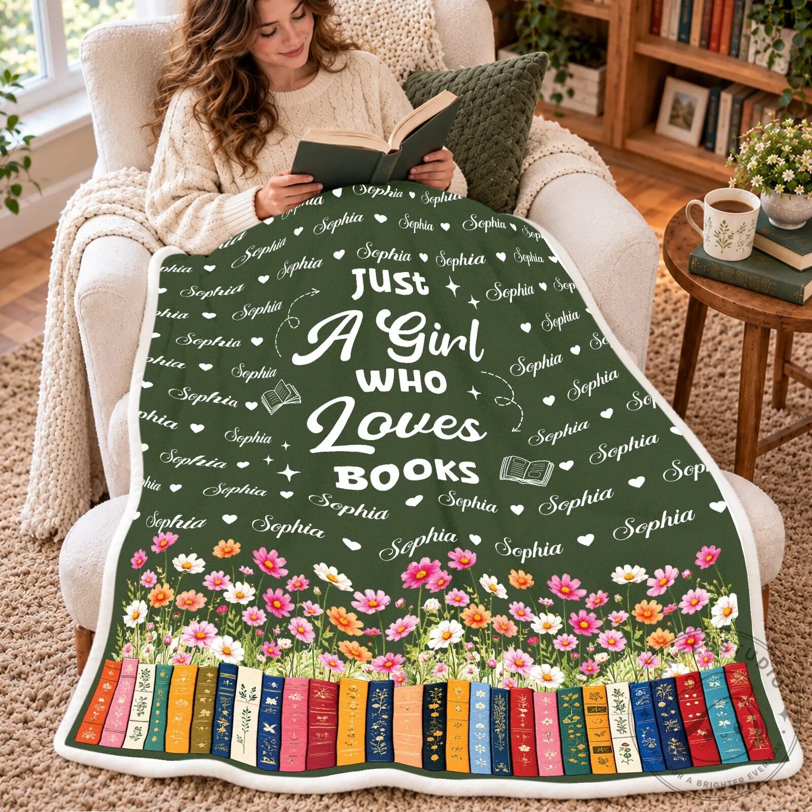 Just A Girl Who Loves Books Personalized Floral Blanket