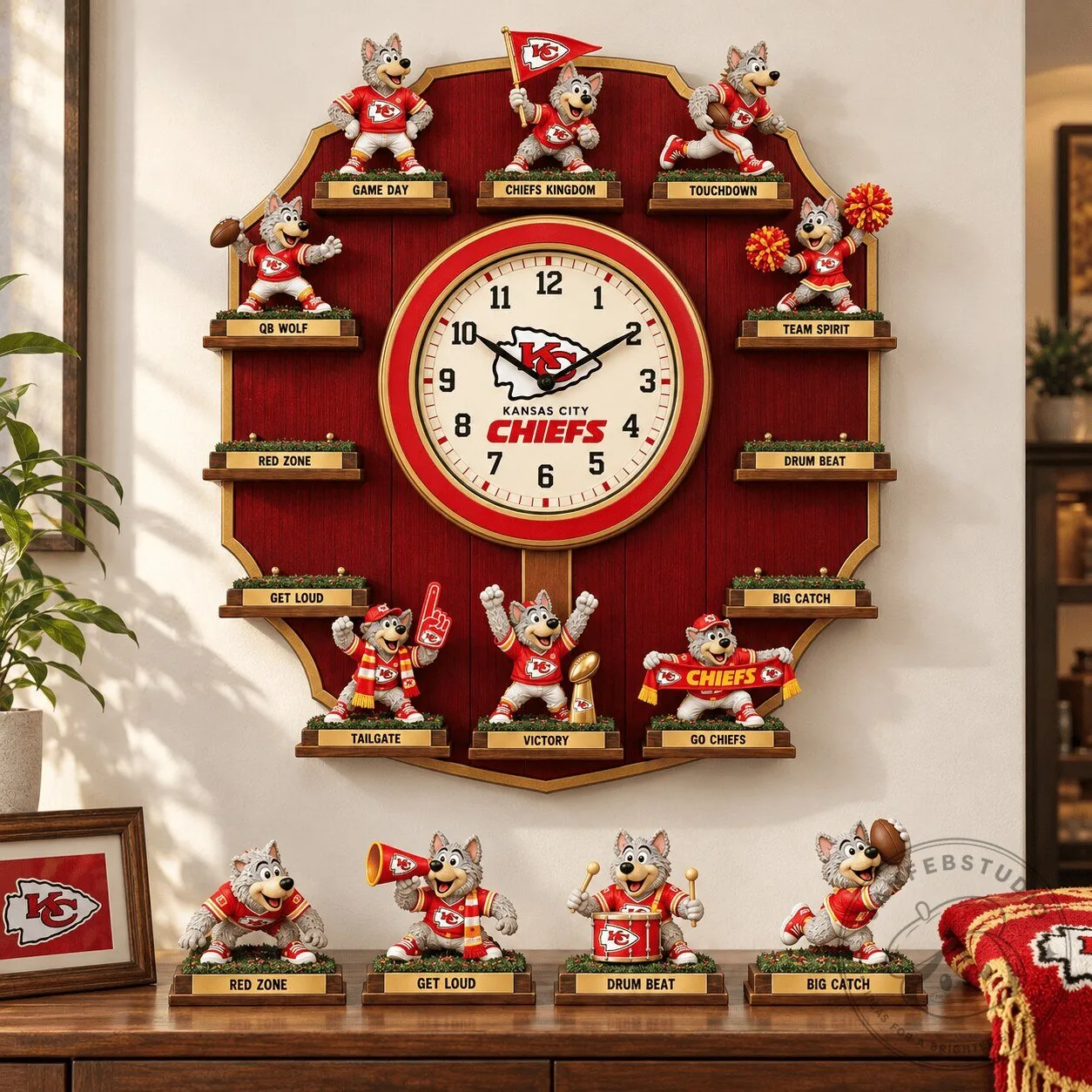 Kansas City Chiefs Mascot Sculpture Wall Clock Collection