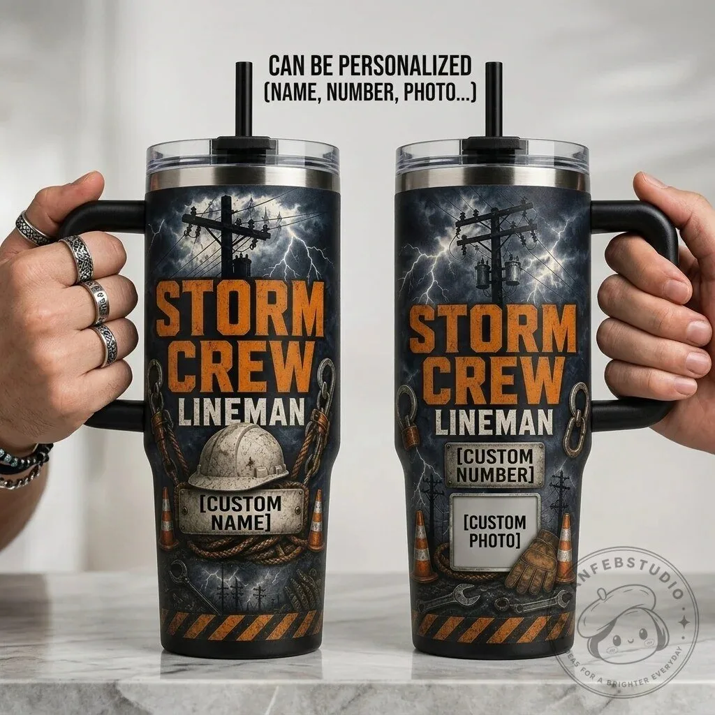 Personalized Lineman Storm Crew 40oz Tumbler with Handle, Custom Utility Worker Gift