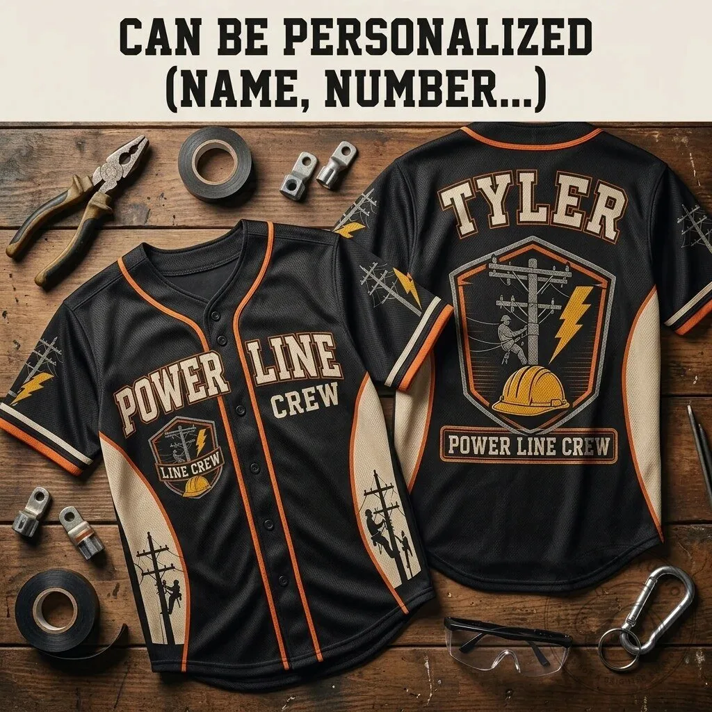 Personalized Power Line Crew Lineman Baseball Jersey