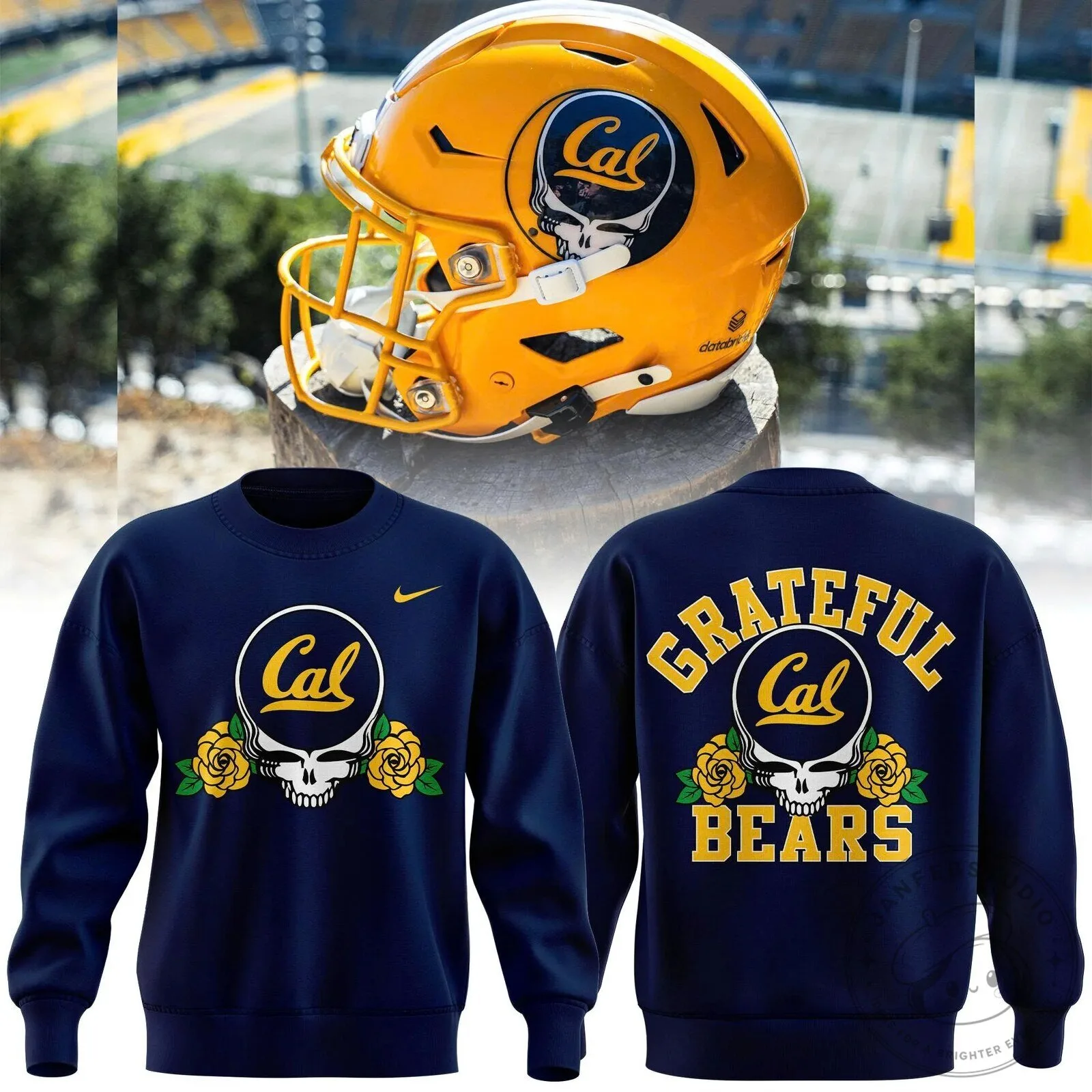 Cal Football Grateful Dead Bears Navy Crewneck Sweatshirt