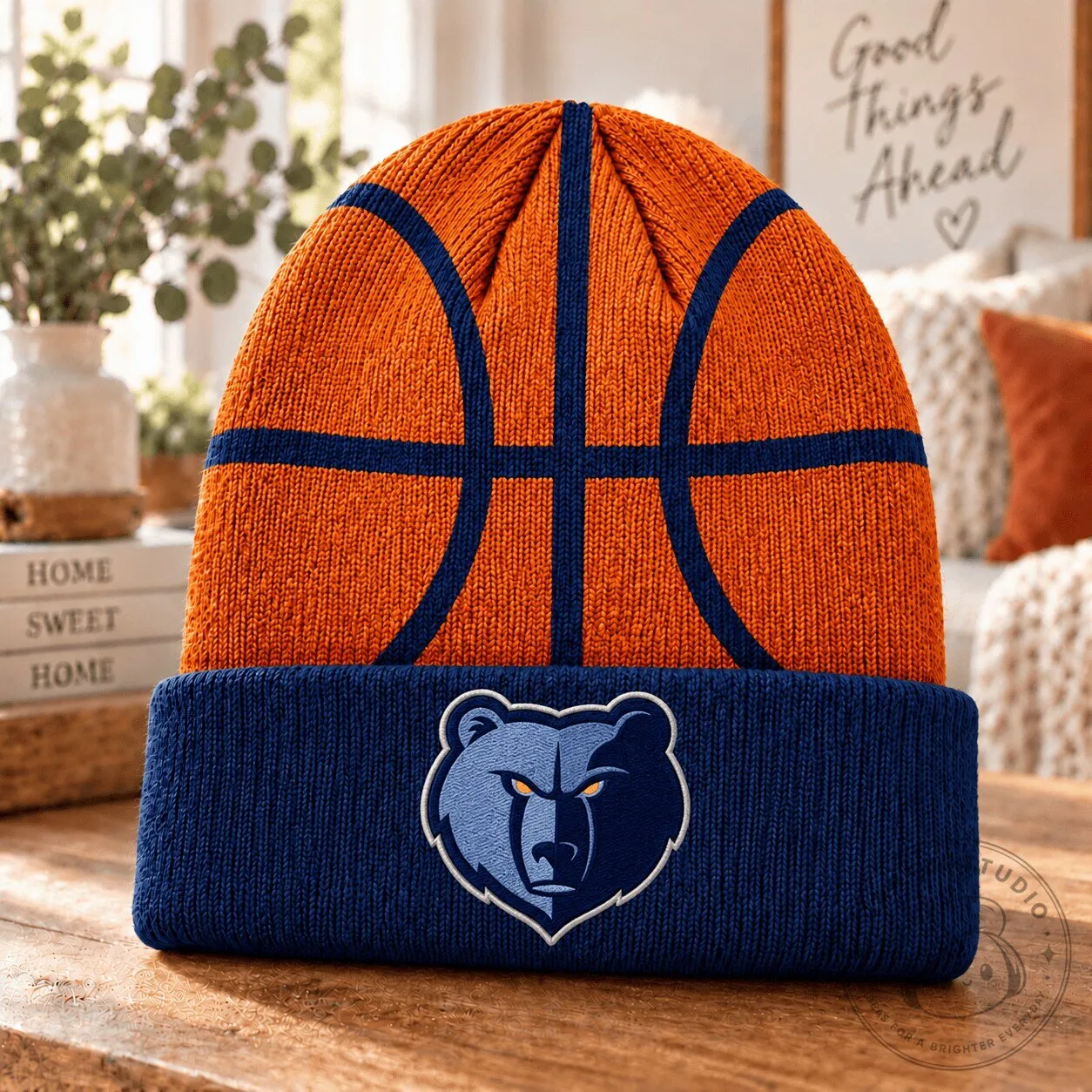 Memphis Grizzlies Basketball Team Logo Orange and Blue Knit Beanie Hat