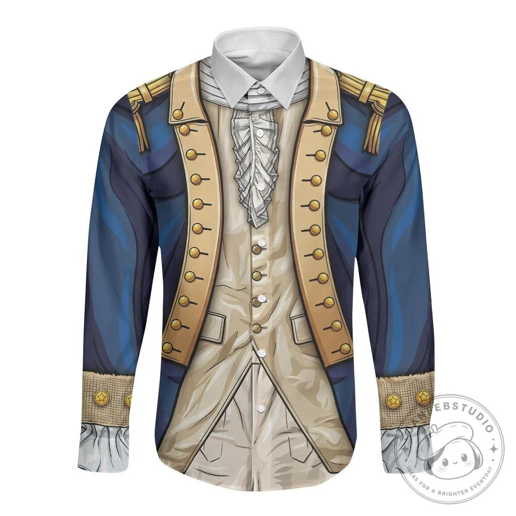 George Washington Continental Army Colonial Officer Long-Sleeve Button Shirt