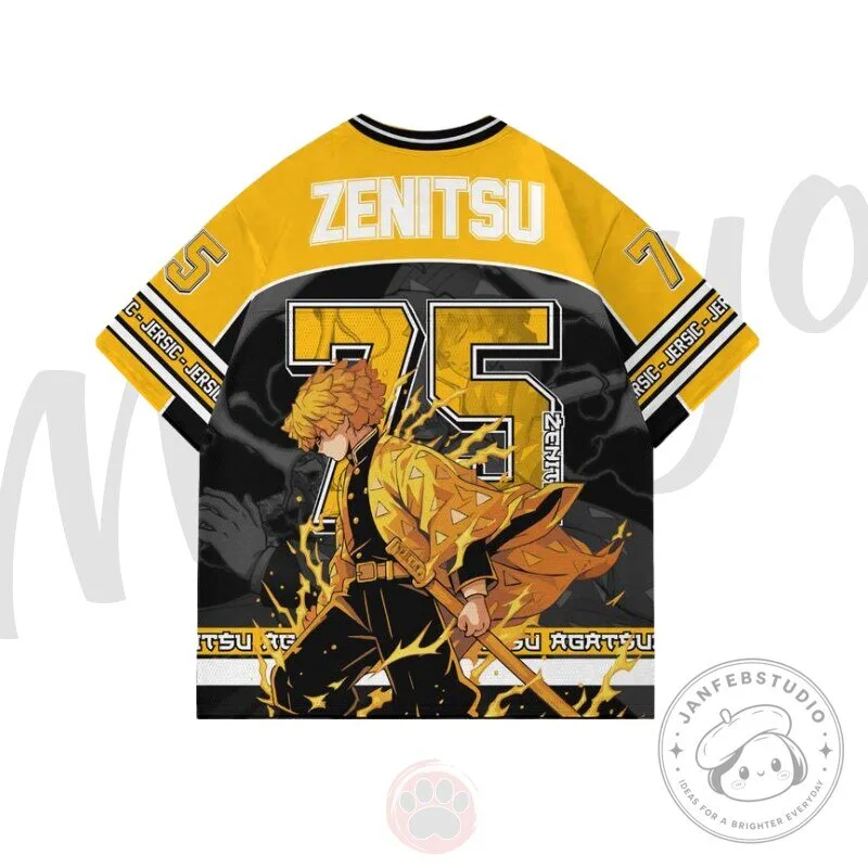 Demon Slayer Zenitsu Agatsuma Anime Character Black and Yellow Hockey Jersey 5 Demon Slayer Zenitsu Agatsuma Anime Character Black and Yellow Hockey Jersey