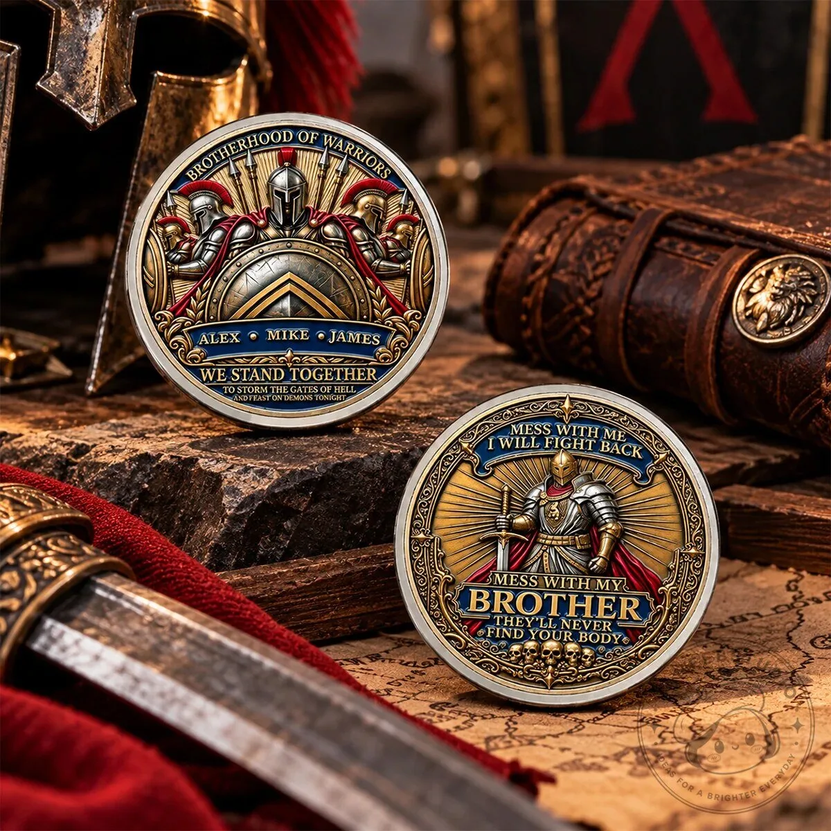 Brotherhood of Warriors Personalized Spartan Coin - Custom Engraved Military Gift