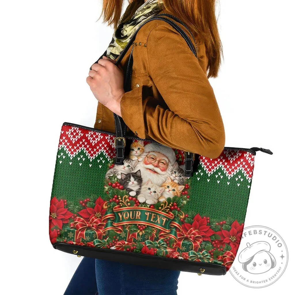Personalized Santa Claus Kittens Christmas Holiday Tote Bag 8 Personalized Santa Claus Kittens Christmas Holiday Tote Bag