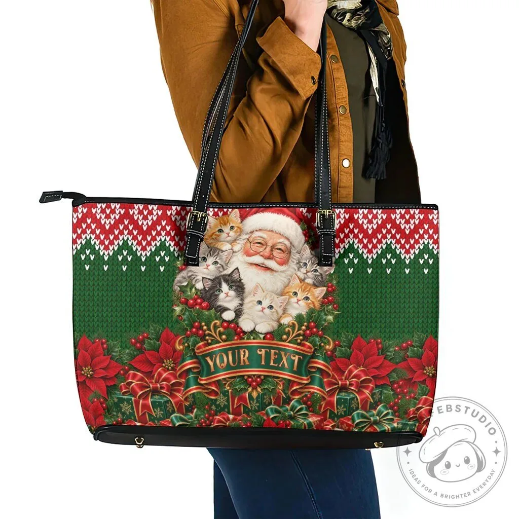 Personalized Santa Claus Kittens Christmas Holiday Tote Bag 9 Personalized Santa Claus Kittens Christmas Holiday Tote Bag