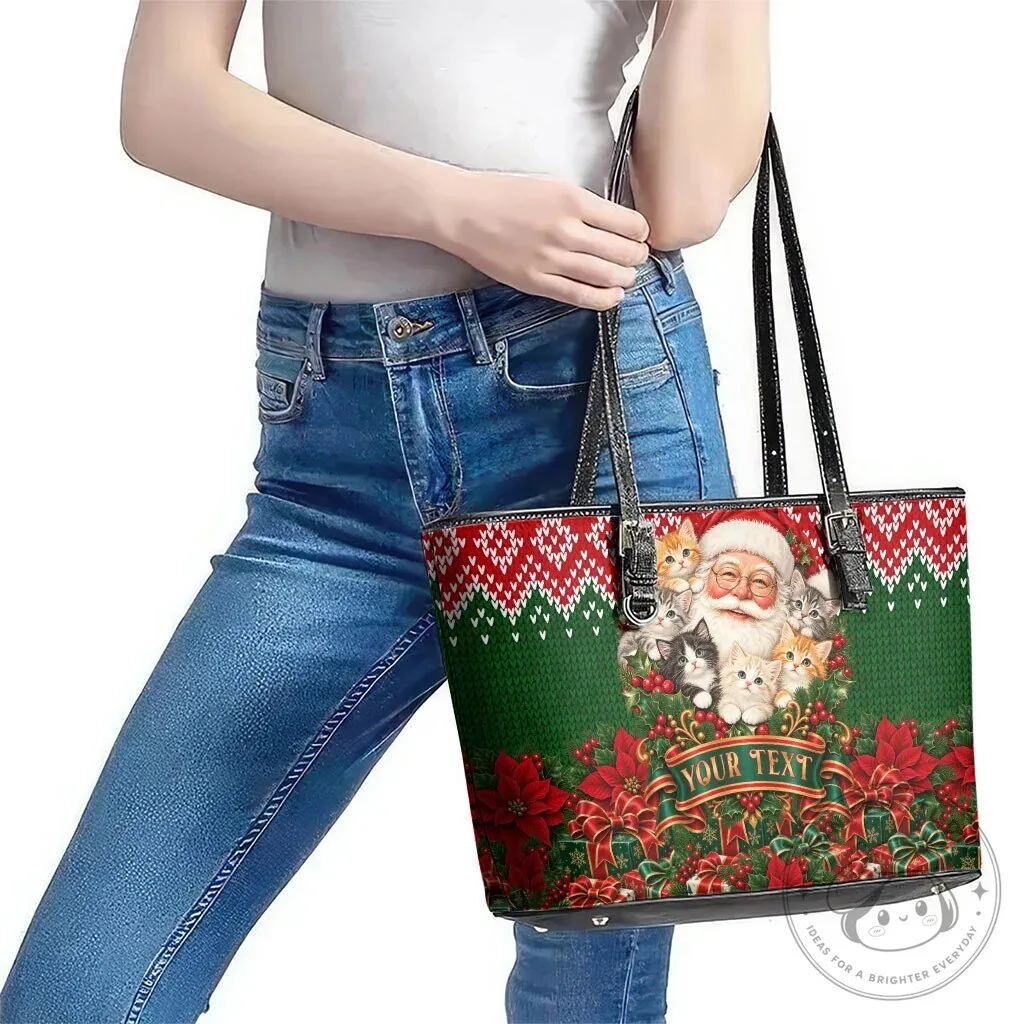 Personalized Santa Claus Kittens Christmas Holiday Tote Bag 12 Personalized Santa Claus Kittens Christmas Holiday Tote Bag
