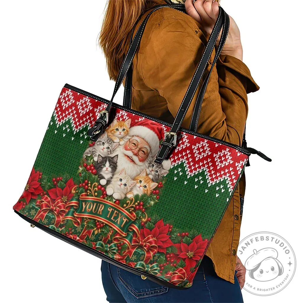 Personalized Santa Claus Kittens Christmas Holiday Tote Bag 13 Personalized Santa Claus Kittens Christmas Holiday Tote Bag