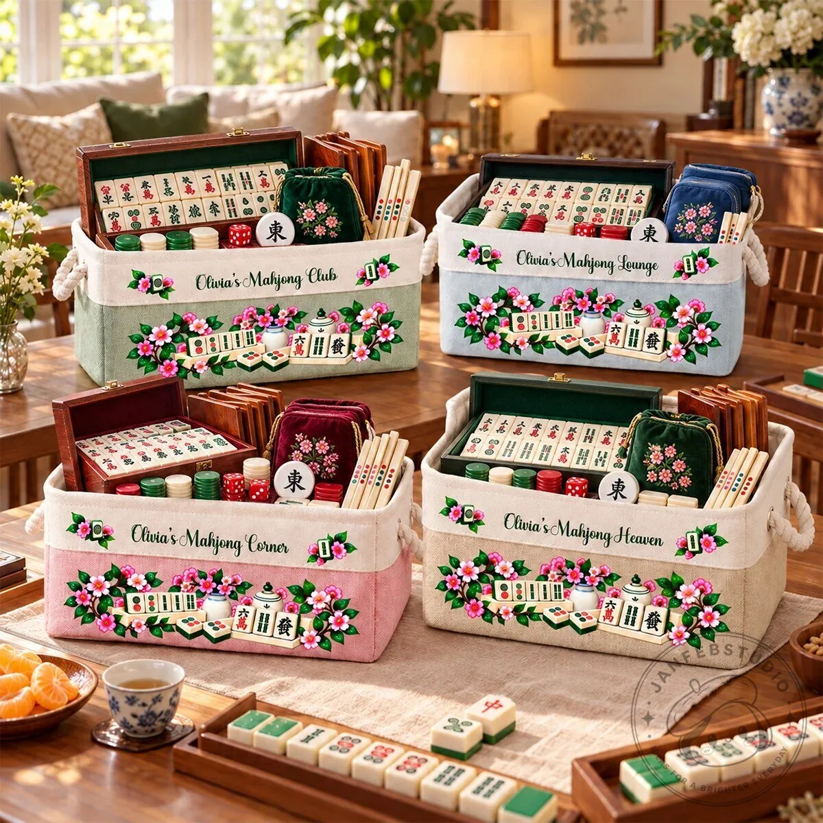 Personalized Mahjong Game Storage Basket with Floral Design and Custom Name 24 Personalized Mahjong Game Storage Basket with Floral Design and Custom Name