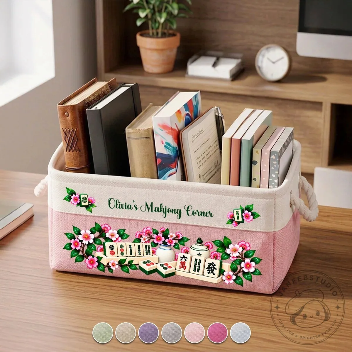 Personalized Mahjong Game Storage Basket with Floral Design and Custom Name 25 Personalized Mahjong Game Storage Basket with Floral Design and Custom Name