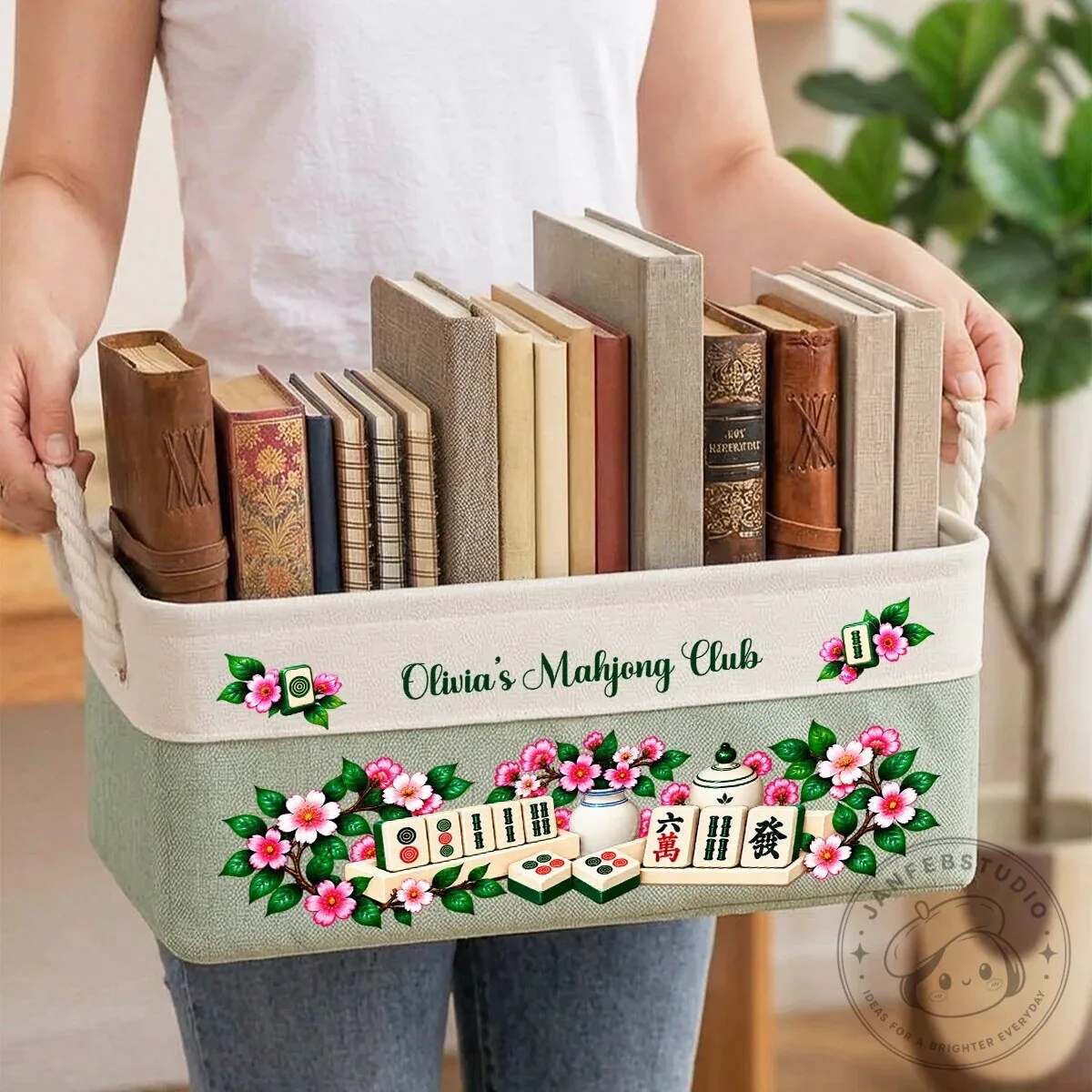 Personalized Mahjong Game Storage Basket with Floral Design and Custom Name 26 Personalized Mahjong Game Storage Basket with Floral Design and Custom Name