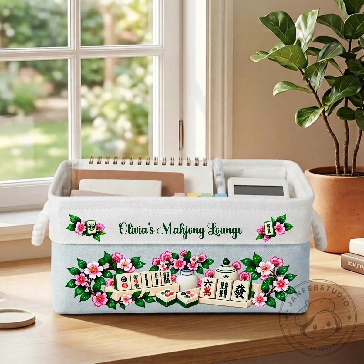 Personalized Mahjong Game Storage Basket with Floral Design and Custom Name 27 Personalized Mahjong Game Storage Basket with Floral Design and Custom Name