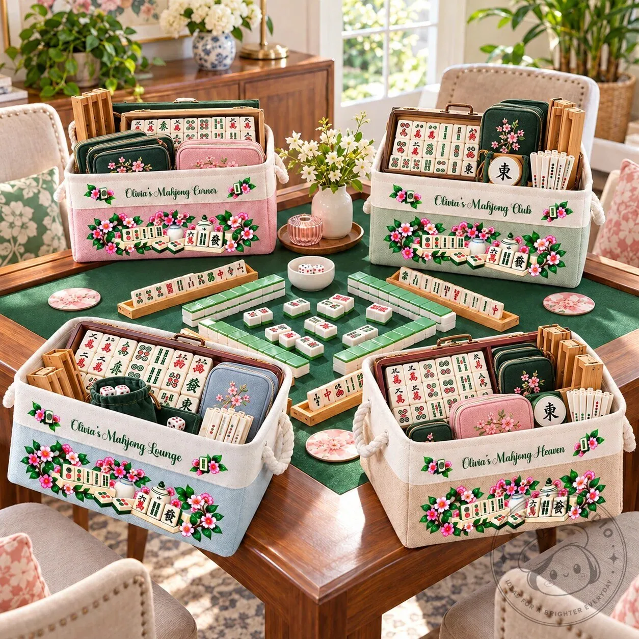 Personalized Mahjong Game Storage Basket with Floral Design and Custom Name 28 Personalized Mahjong Game Storage Basket with Floral Design and Custom Name