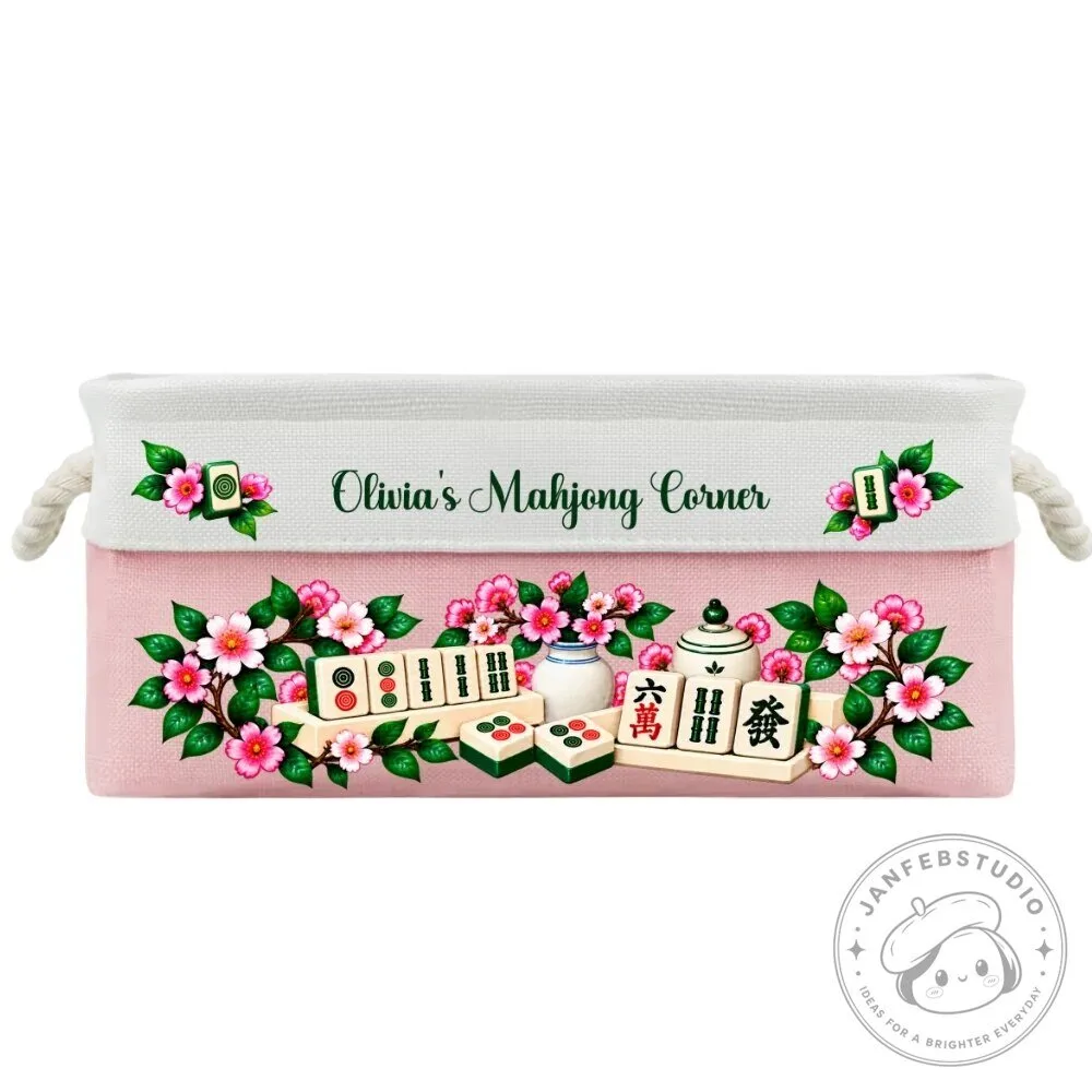 Personalized Mahjong Game Storage Basket with Floral Design and Custom Name 32 Personalized Mahjong Game Storage Basket with Floral Design and Custom Name