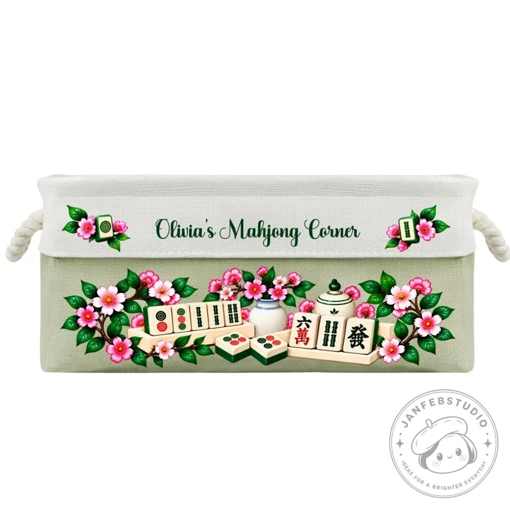 Personalized Mahjong Game Storage Basket with Floral Design and Custom Name 34 Personalized Mahjong Game Storage Basket with Floral Design and Custom Name