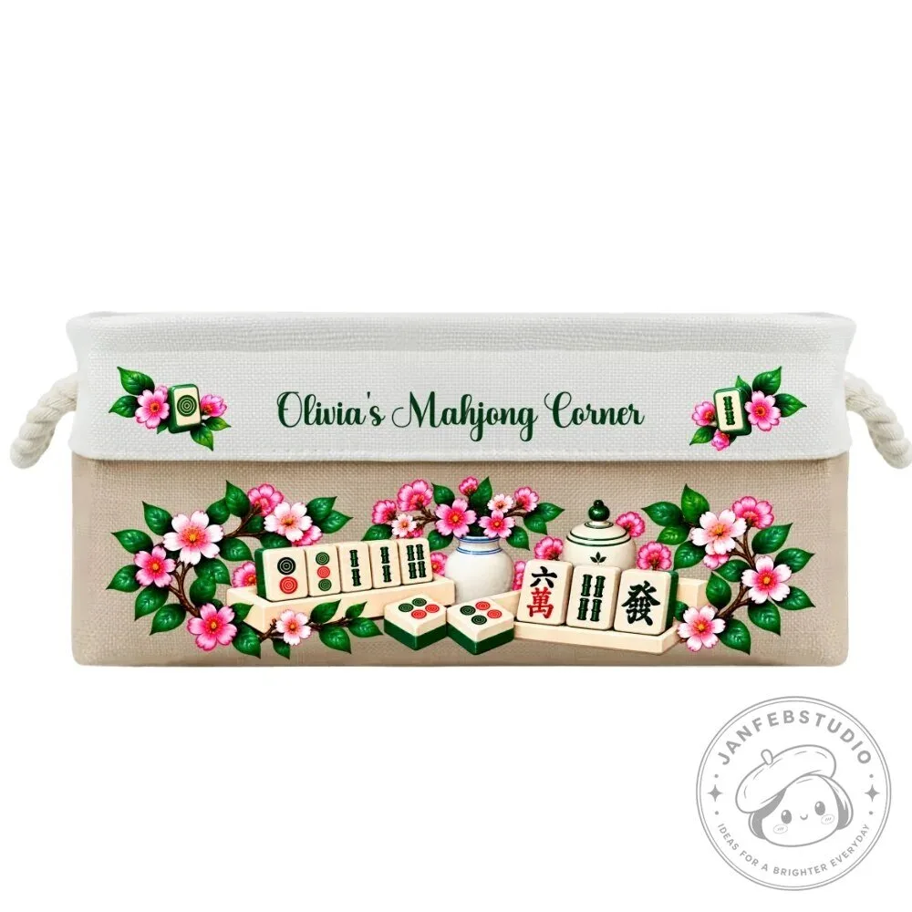 Personalized Mahjong Game Storage Basket with Floral Design and Custom Name 35 Personalized Mahjong Game Storage Basket with Floral Design and Custom Name