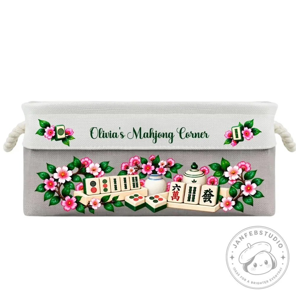 Personalized Mahjong Game Storage Basket with Floral Design and Custom Name 36 Personalized Mahjong Game Storage Basket with Floral Design and Custom Name