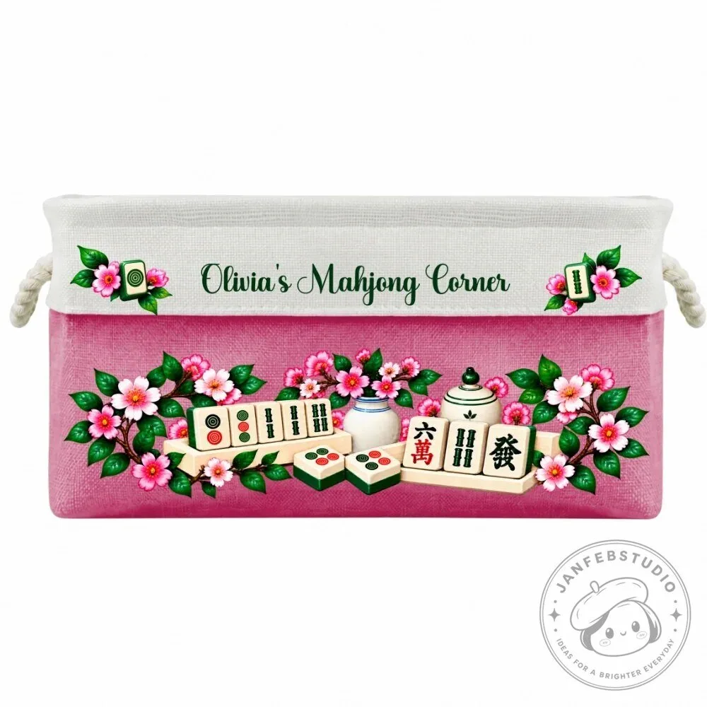 Personalized Mahjong Game Storage Basket with Floral Design and Custom Name 40 Personalized Mahjong Game Storage Basket with Floral Design and Custom Name