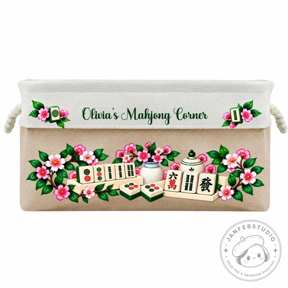 Personalized Mahjong Game Storage Basket with Floral Design and Custom Name 42 Personalized Mahjong Game Storage Basket with Floral Design and Custom Name
