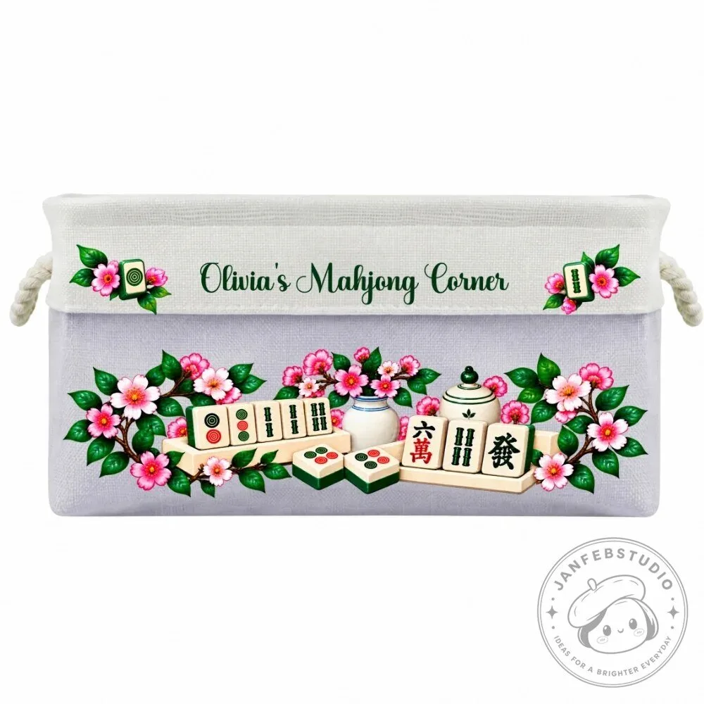 Personalized Mahjong Game Storage Basket with Floral Design and Custom Name 45 Personalized Mahjong Game Storage Basket with Floral Design and Custom Name