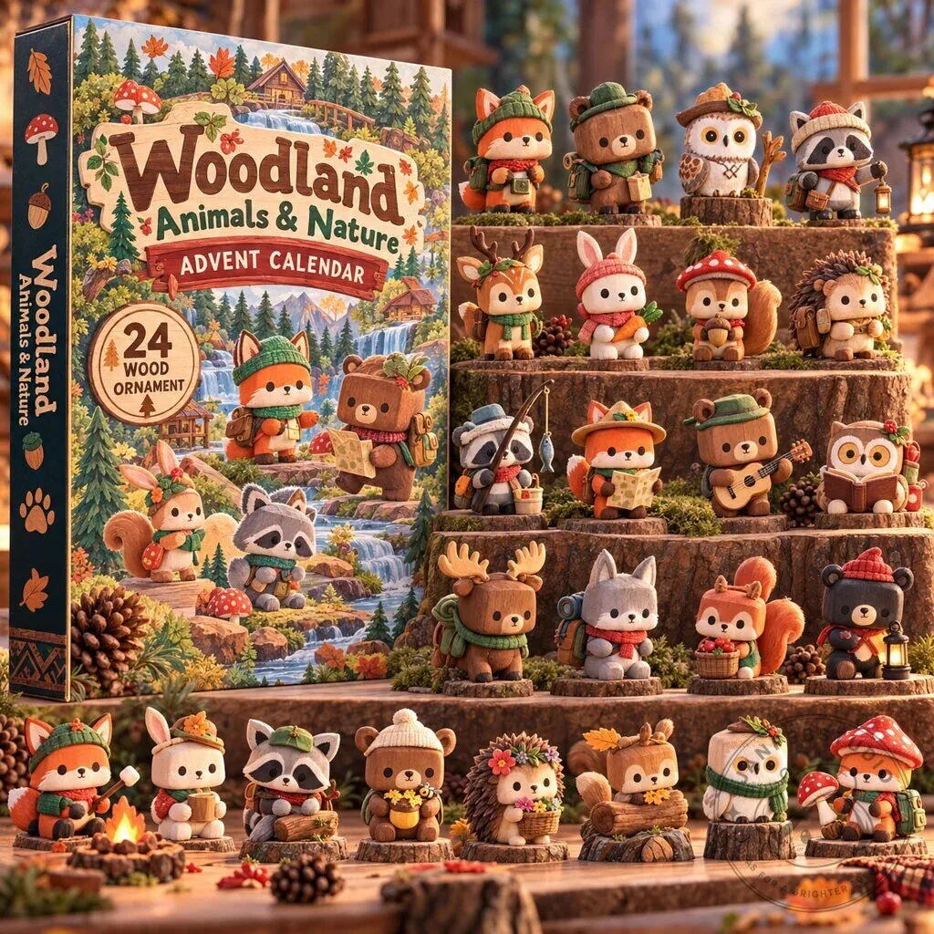 Woodland Animals and Nature Advent Calendar 2026 with 24 Wooden Ornaments