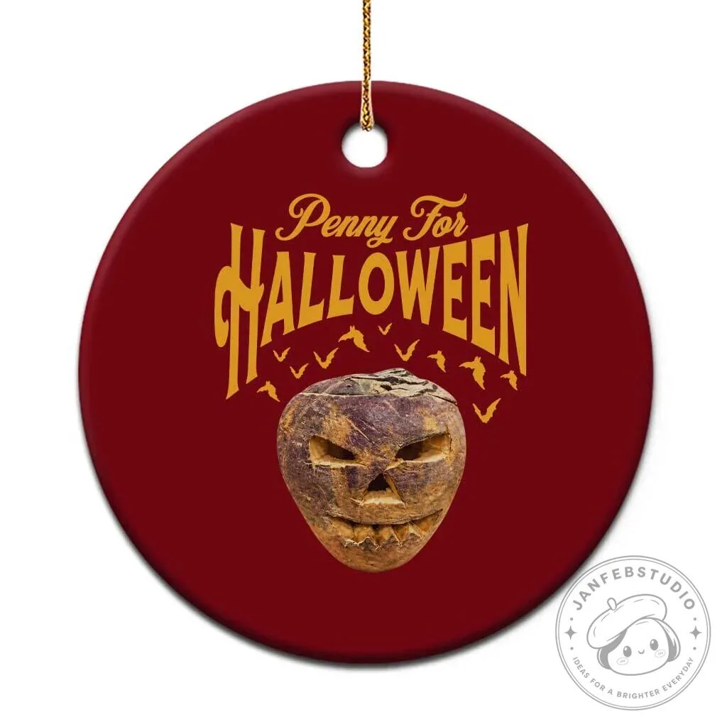 Penny For Halloween Vintage Turnip Lantern Ceramic Round Christmas Ornament