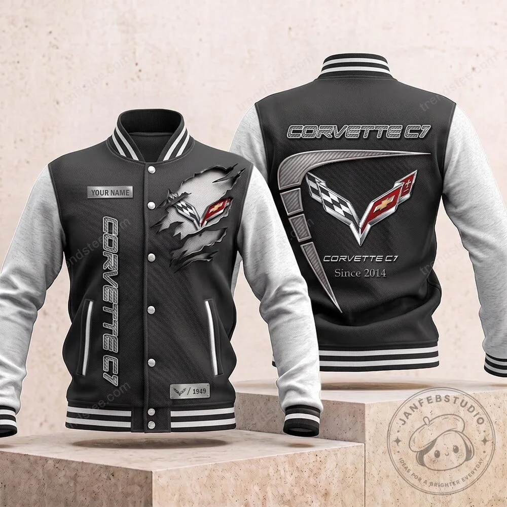 Chevrolet Corvette C7 Racing Car Fan Bomber Jacket with Custom Name Option