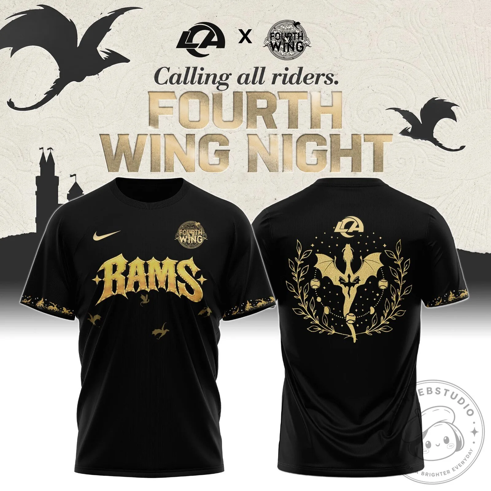 Fourth Wing Night Los Angeles Rams Football Team Black Gold Jersey
